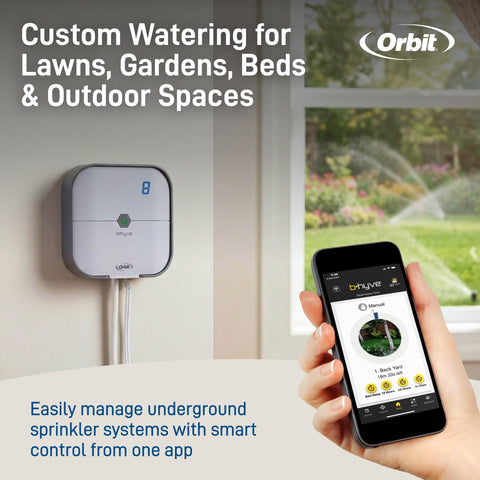 Orbit en ambiente de jardín controlando riego desde casa
