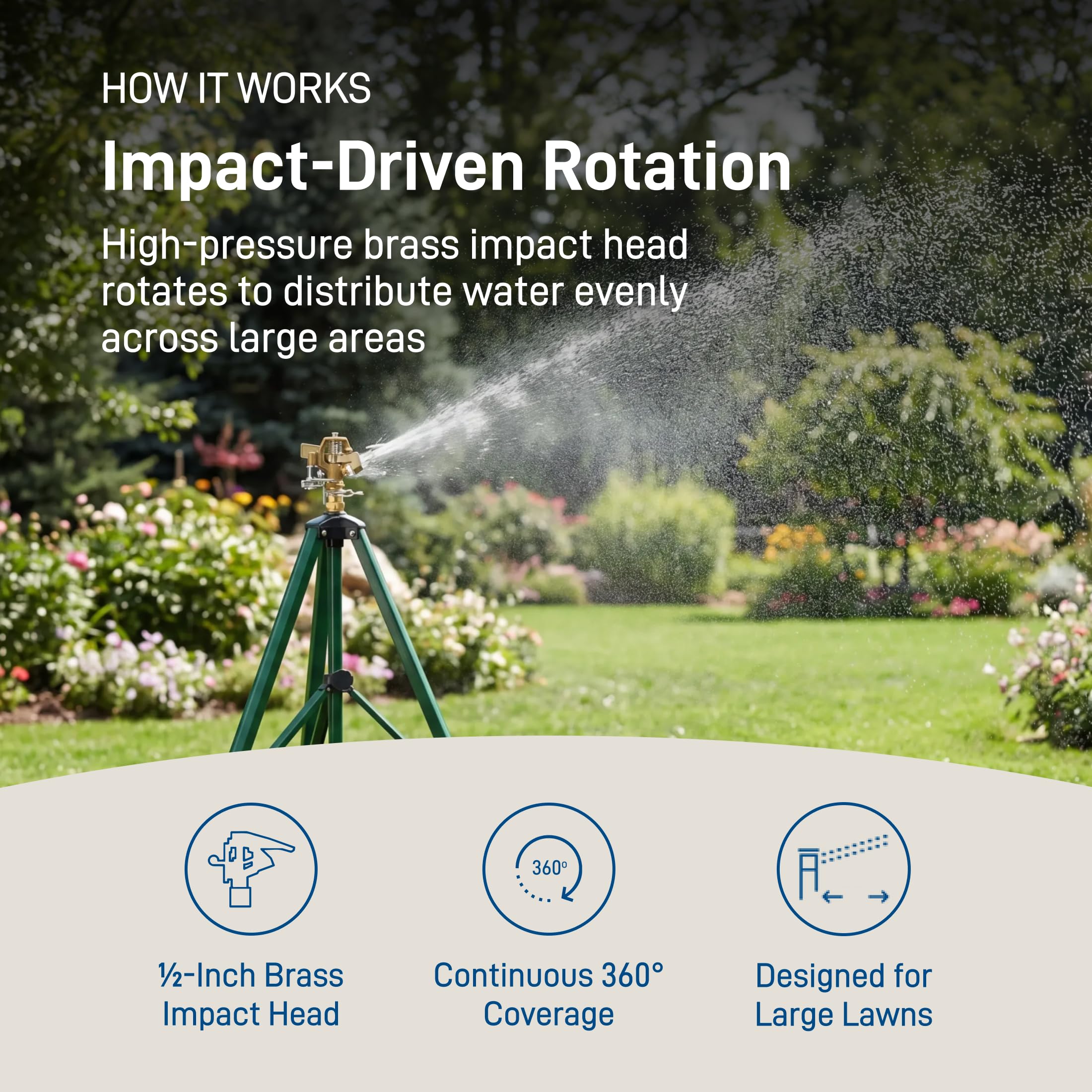 Orbit aspersor en jardín regando césped para riego uniforme