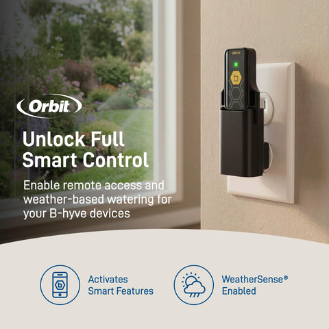Orbit B-hyve hub vista lateral con conector USB para alimentación segura