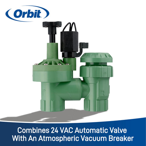 Orbit detalle de la electroválvula 24 VAC para control fiable del riego
