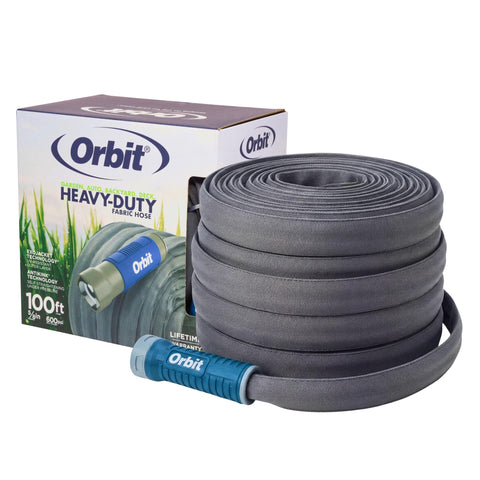 Orbit manguera enrollada frontal mostrando facilidad de almacenamiento