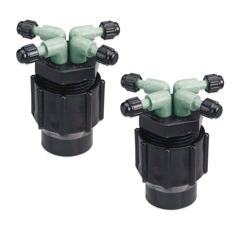 Orbit manifold frontal pack 2 mostrando las cuatro salidas y tapas roscadas para control