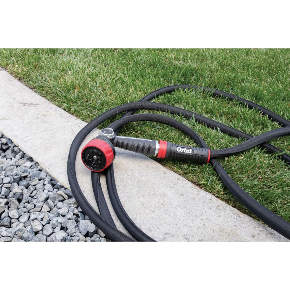Orbit manguera enrollada en carrete para almacenamiento compacto y ordenado