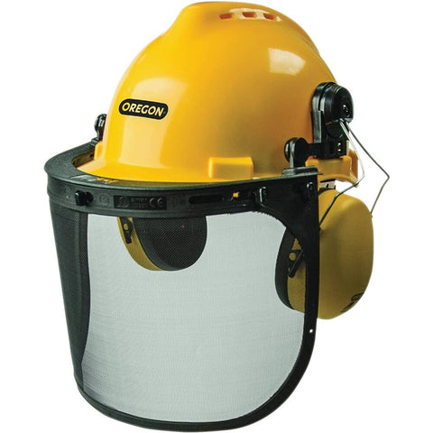 Oregon casco frontal amarillo mostrando diseño y protección