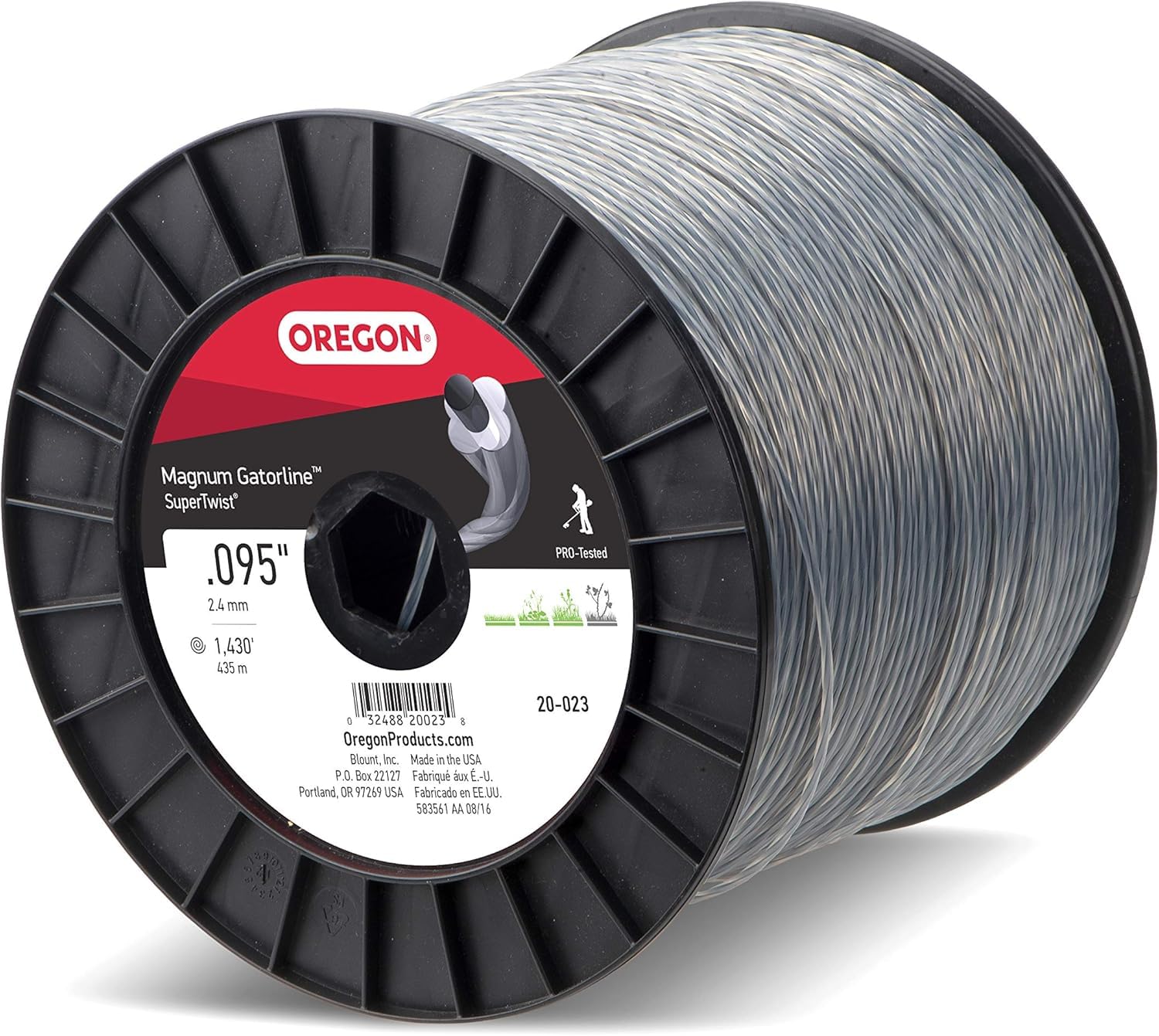 Oregon carrete frontal mostrando longitud y robustez para trabajo prolongado