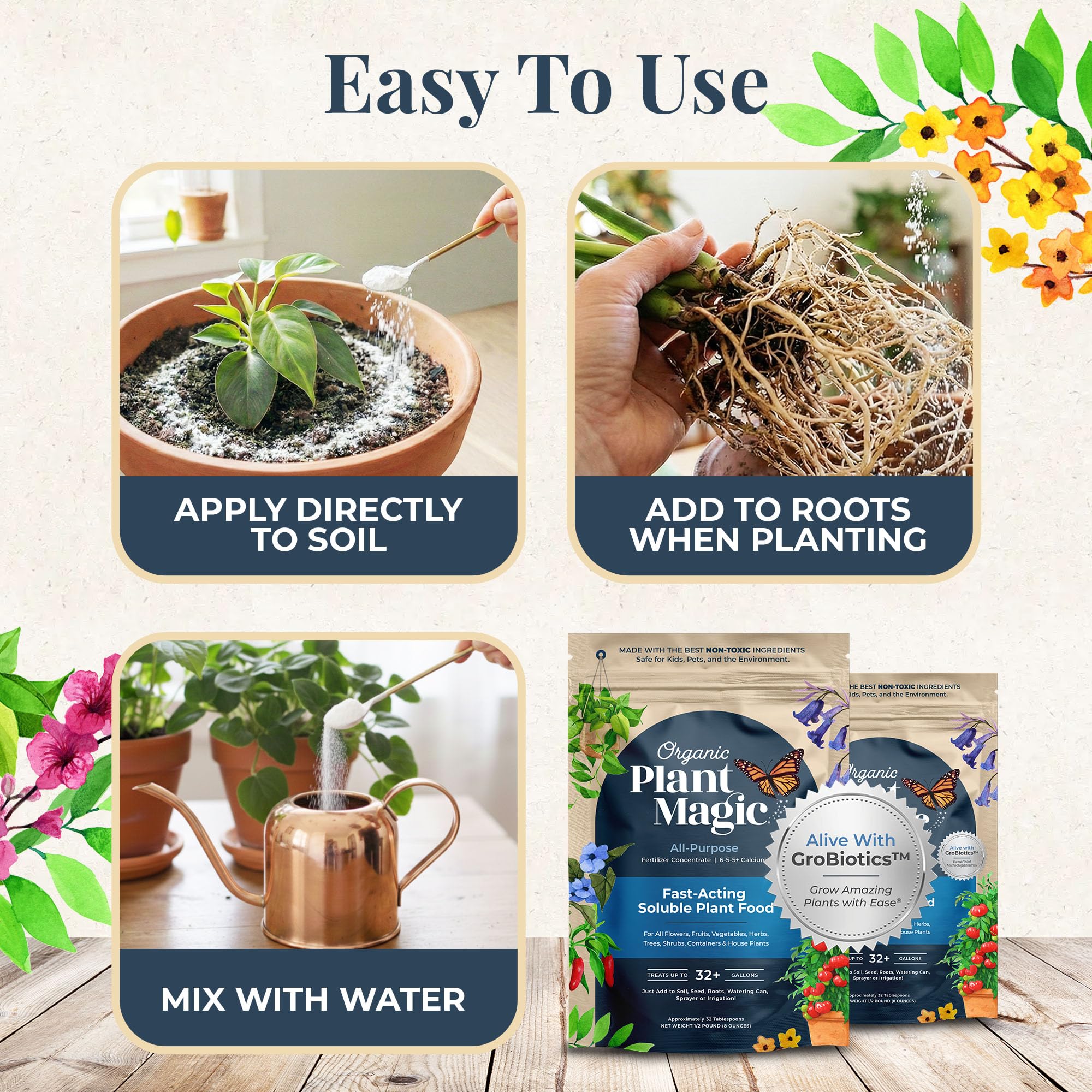 Organic Plant Magic aplicado al sustrato de maceta para mejor crecimiento