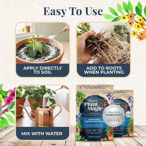 Organic Plant Magic aplicado al sustrato de maceta para mejor crecimiento