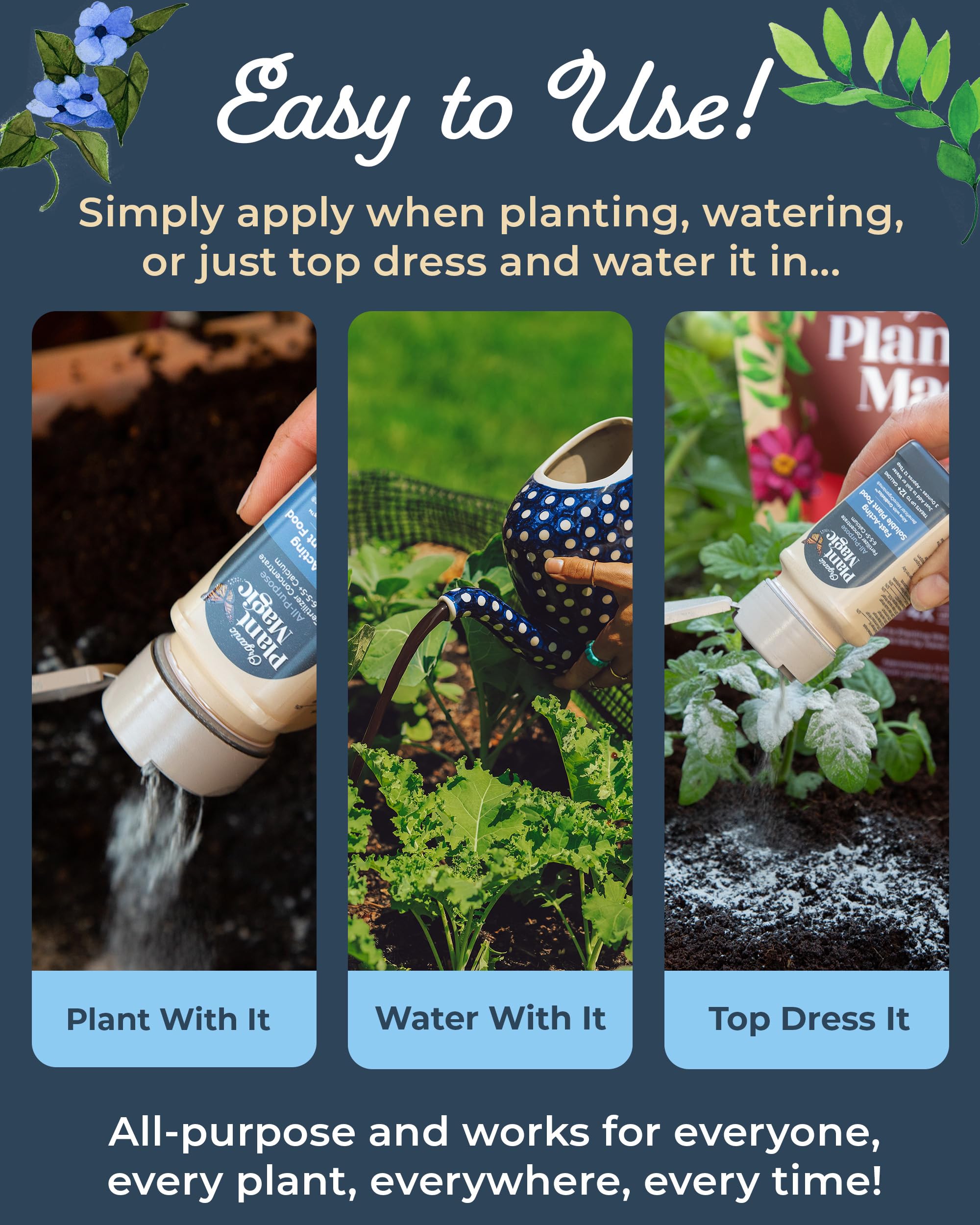 Organic Plant Magic solución disuelta en agua lista para riego eficaz