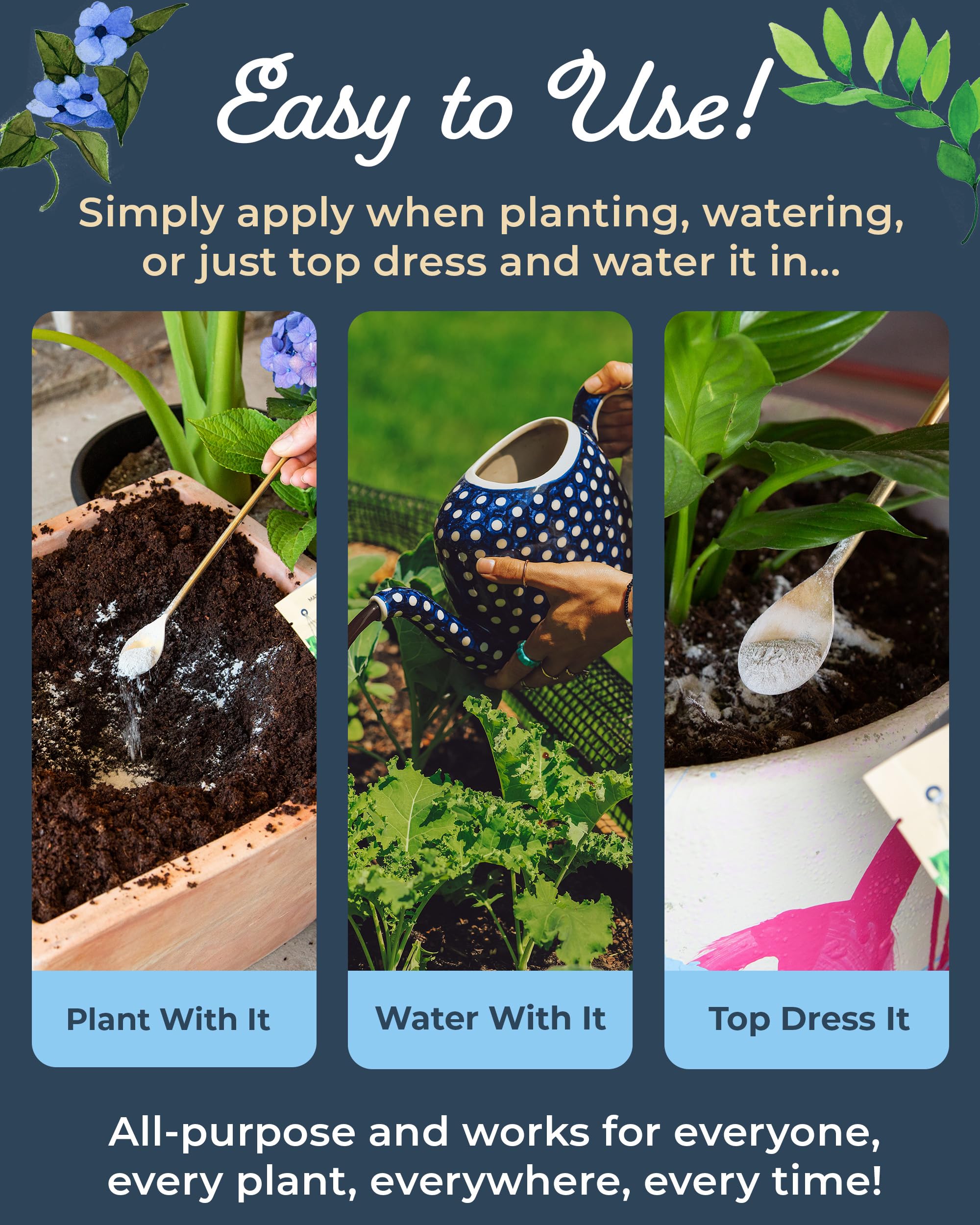 Organic Plant Magic etiqueta con instrucciones y beneficios claros