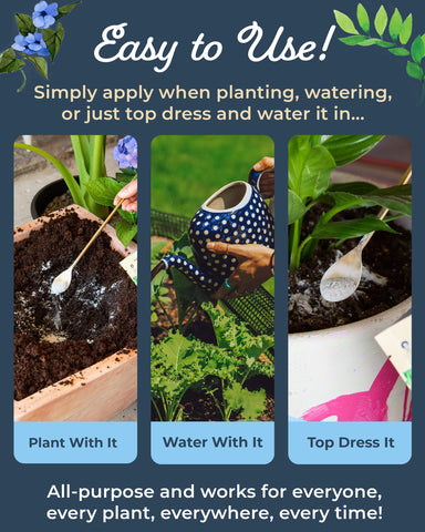 Organic Plant Magic etiqueta con instrucciones y beneficios claros