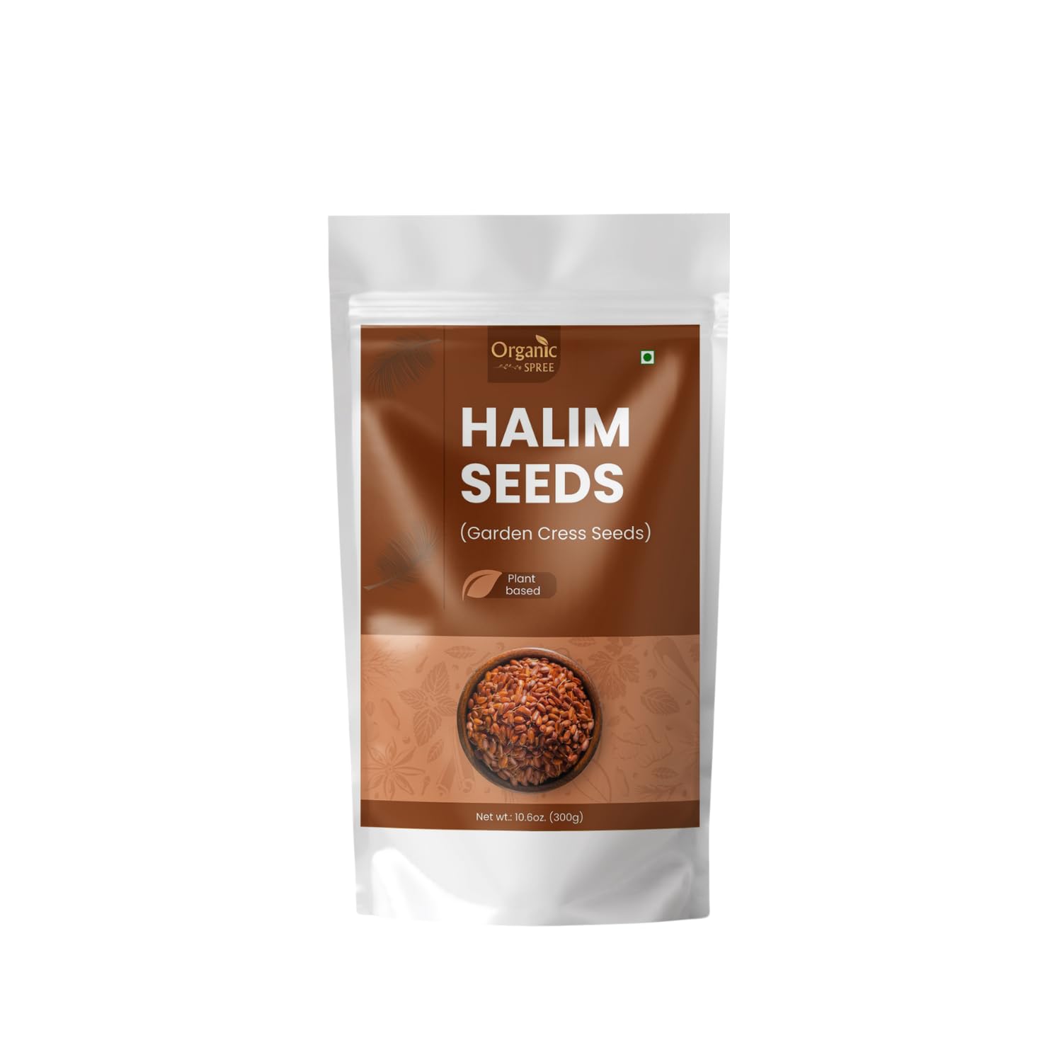 ORGANIC SPREE paquete frontal mostrando 300 g de Halim Seeds, ingrediente nutritivo
