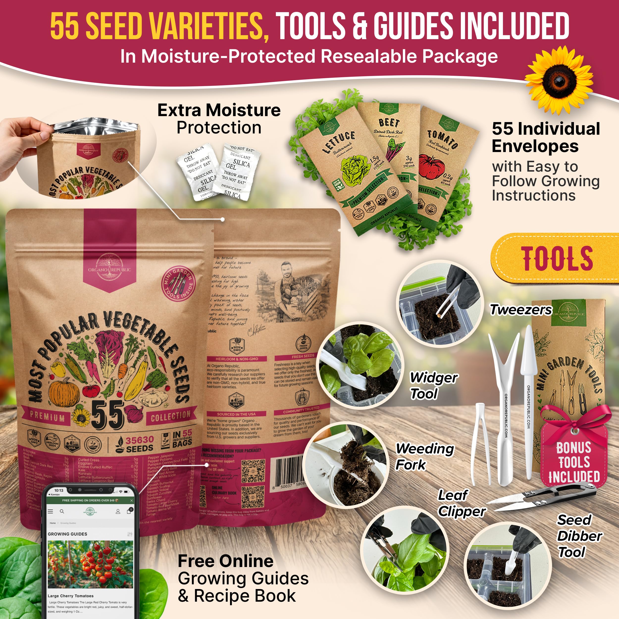 Organo Republic bolsa resellable protege semillas y mantiene frescura