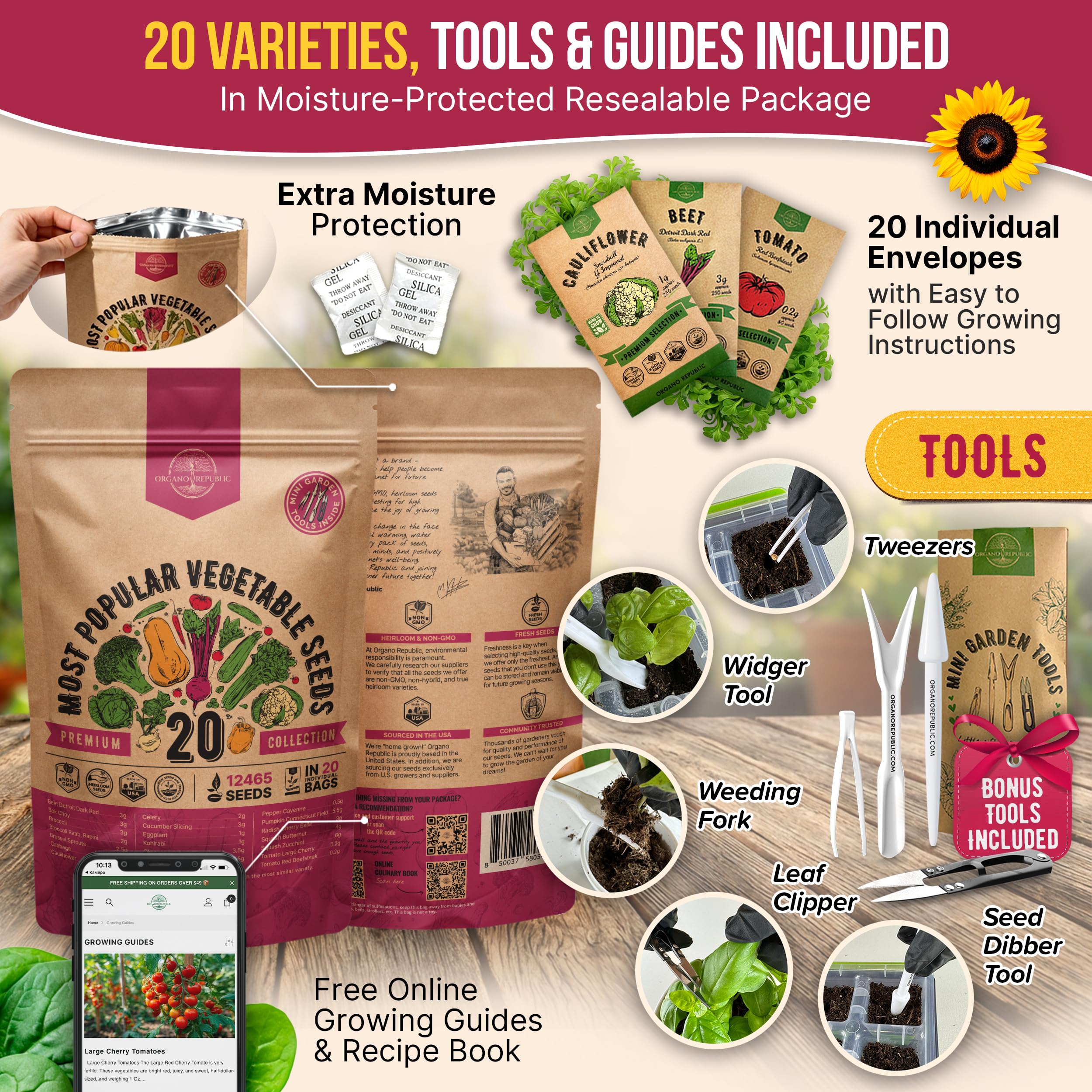 Organo Republic detalle de semillas heirloom mostrando textura y calidad