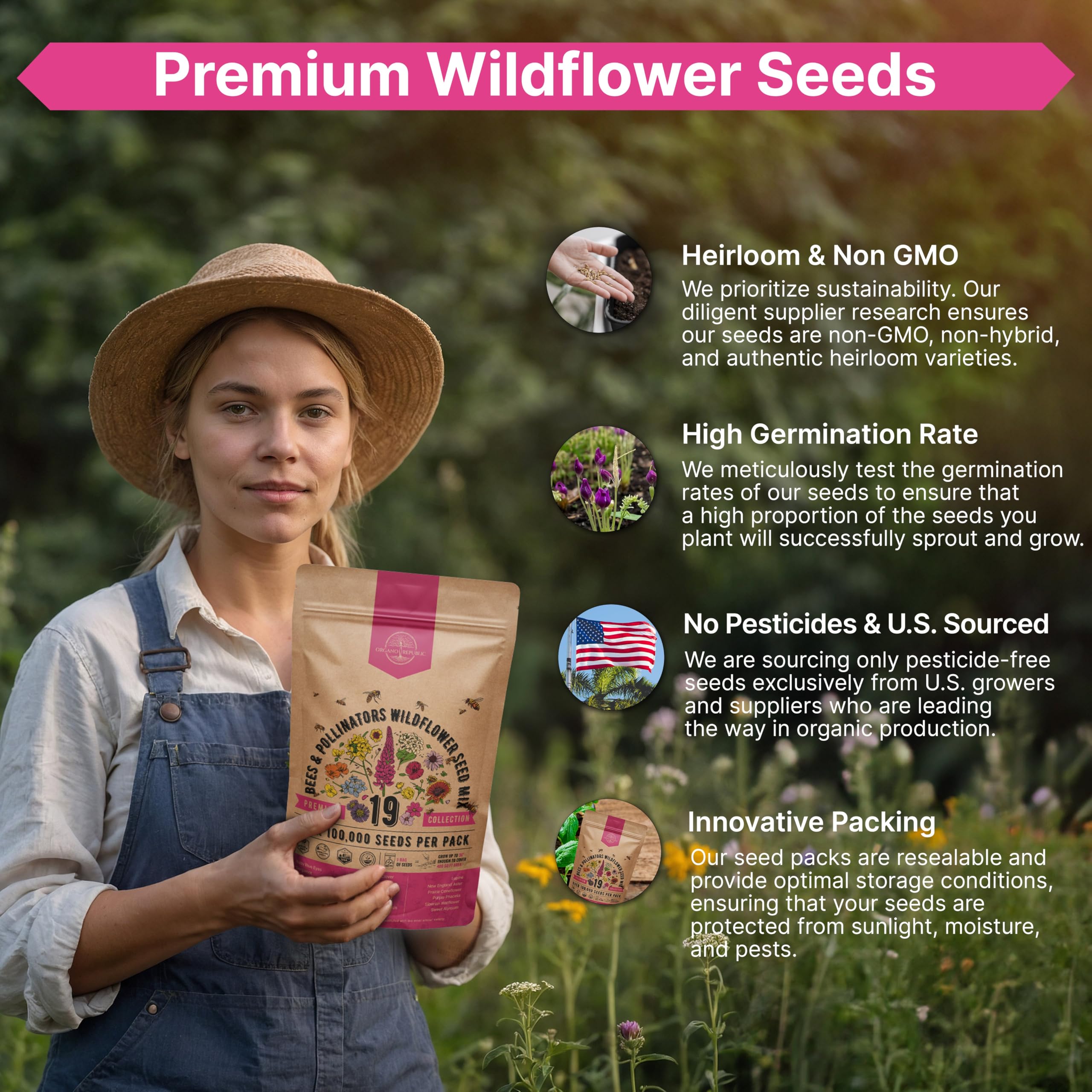 Organo Republic etiqueta con instrucciones y beneficios ecológicos visibles