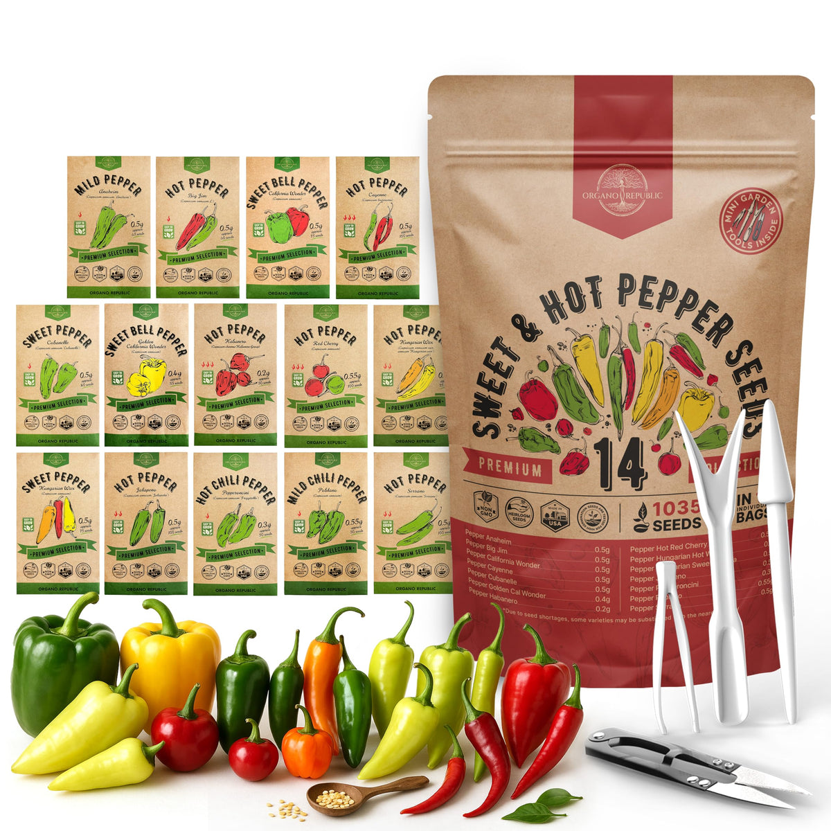 Organo Republic frente del empaque mostrando variedad y cantidad para planificar cultivos