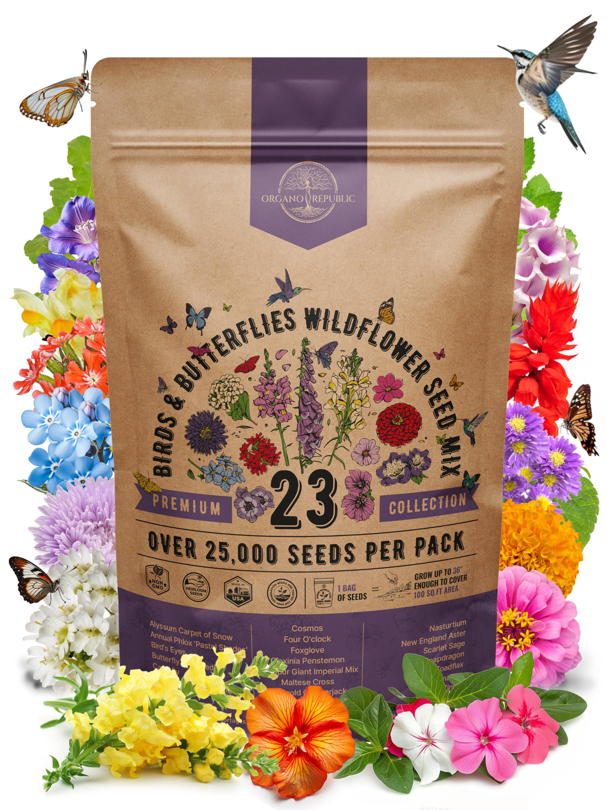 Organo Republic paquete frontal mostrando mezcla y cantidad, facilita elección