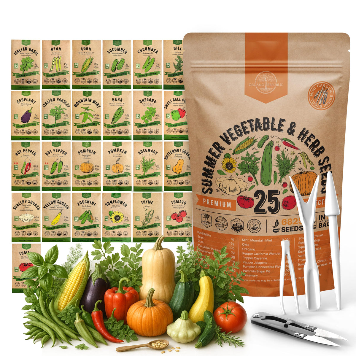 Organo Republic empaque frontal del kit con 25 sobres, organización práctica
