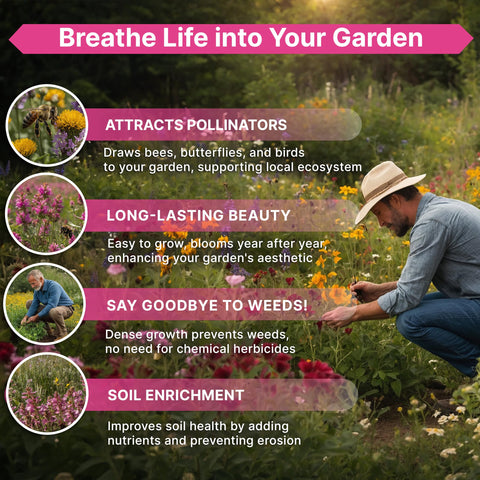 Organo Republic jardín con abejas y mariposas mostrando atracción de polinizadores