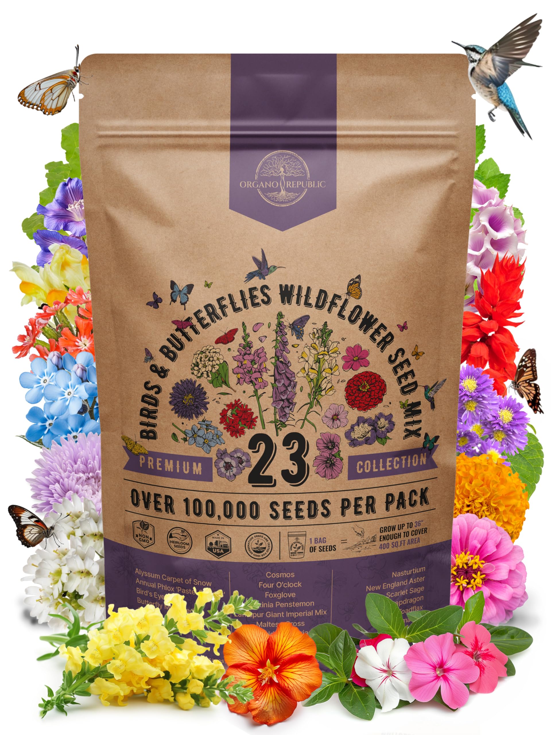 Organo Republic paquete frontal mostrando 4 oz y etiqueta clara, ideal para jardines