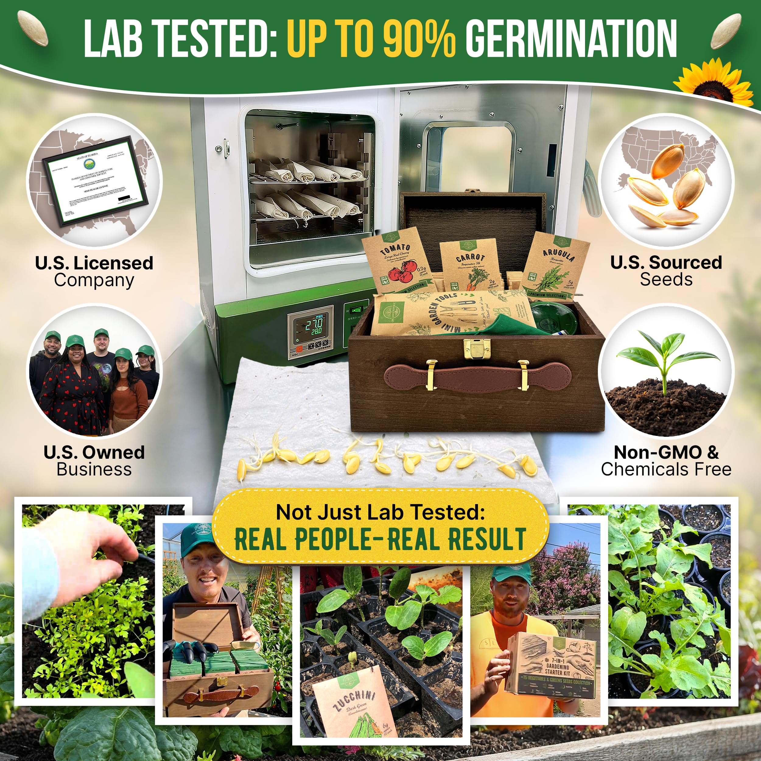 Organo Republic sobres de semillas abiertos mostrando variedad y cantidad
