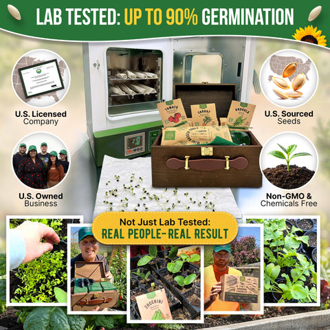 Organo Republic sobres de semillas heirloom desplegados, muestra variedad para cultivar