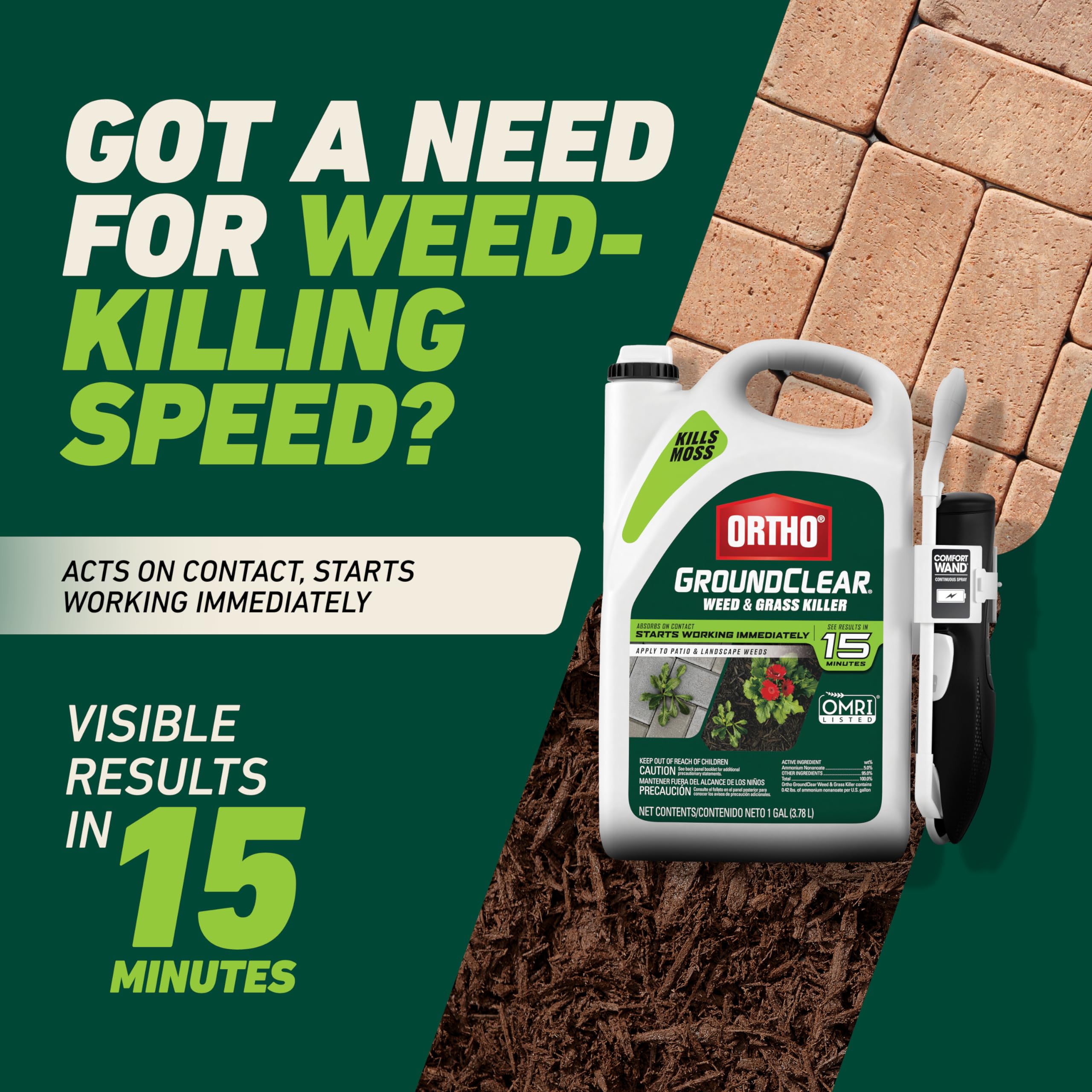 Ortho GroundClear etiqueta OMRI Listed y detalles de uso visible