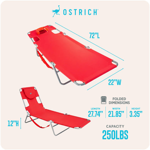 Ostrich chaise plegada con correa de transporte, fácil de guardar y llevar