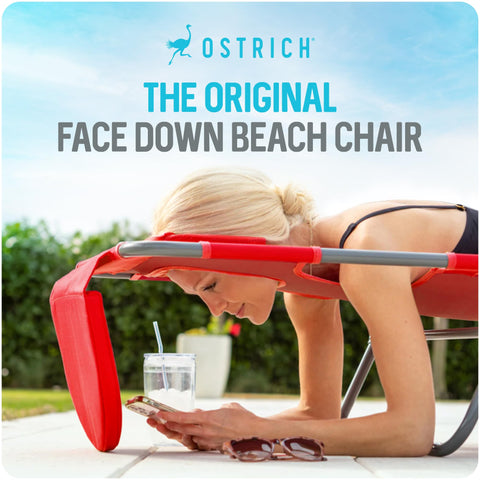 Ostrich chaise en la playa con usuario recostado, descanso y soporte completo
