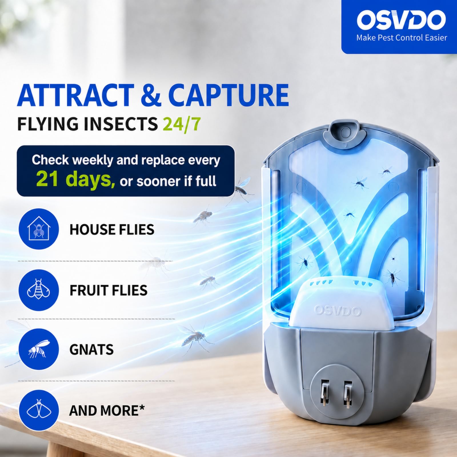 osvdo luz azul tenue nocturna funcionando como luz ambiental y atracción