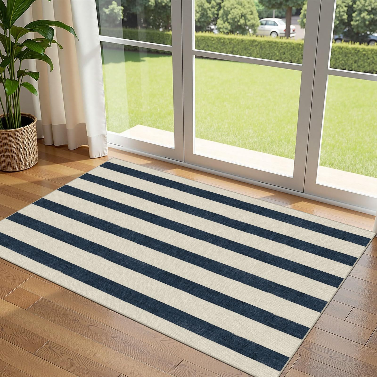 Othilic alfombra frontal 3x5 con diseño de rayas, aporta bienvenida elegante