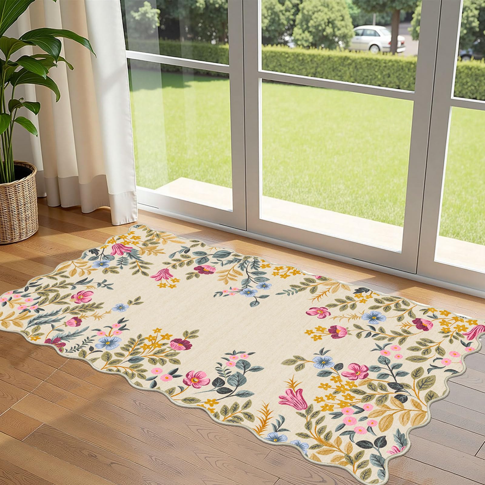 Othilic felpudo frontal beige con diseño floral, entrada acogedora