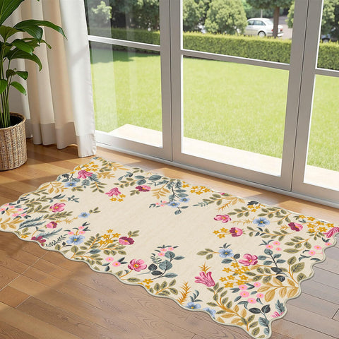 Othilic felpudo frontal beige con diseño floral, entrada acogedora