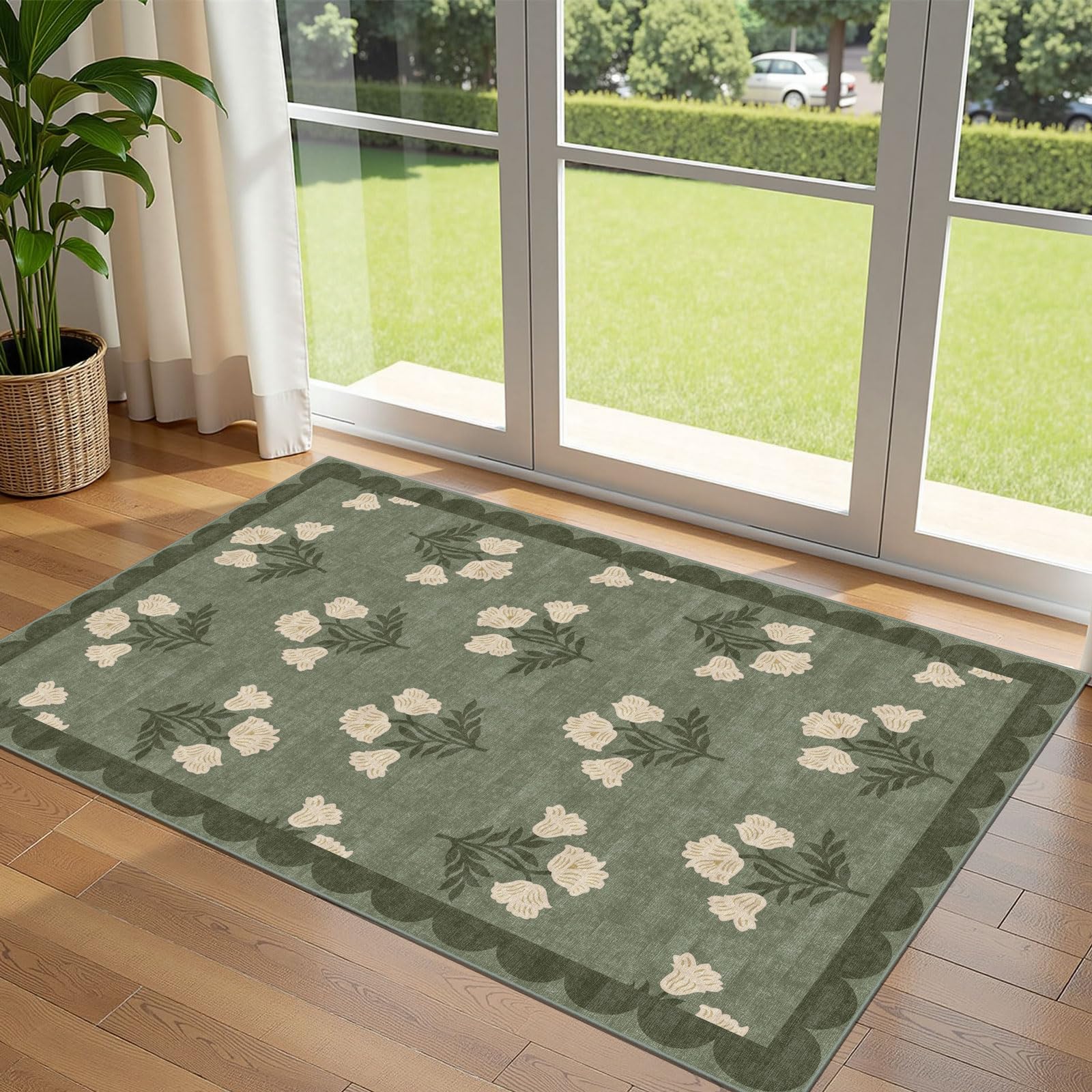 Othilic alfombra frontal 3x5 verde salvia, entrada acogedora y resistente