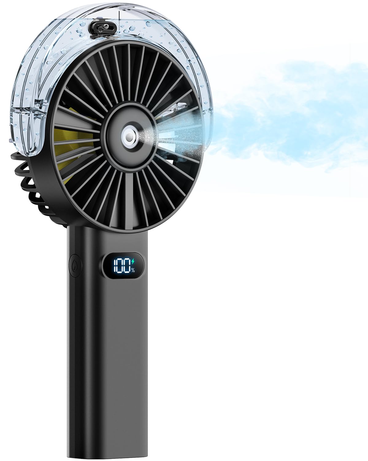 Otlonpe vista frontal del ventilador con niebla, refresco portátil inmediato