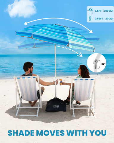 OutdoorMaster sombrilla plegada dentro de su funda, almacenamiento y transporte práctico