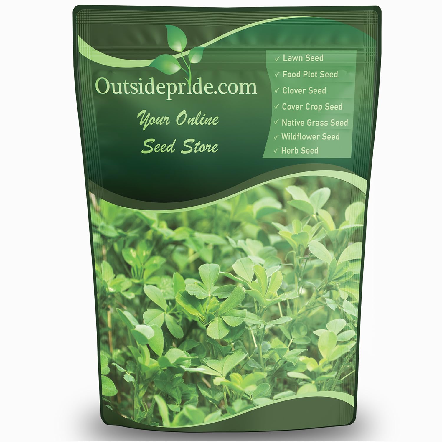 Outsidepride empaque frontal mostrando 1 lb y beneficios para pasturas