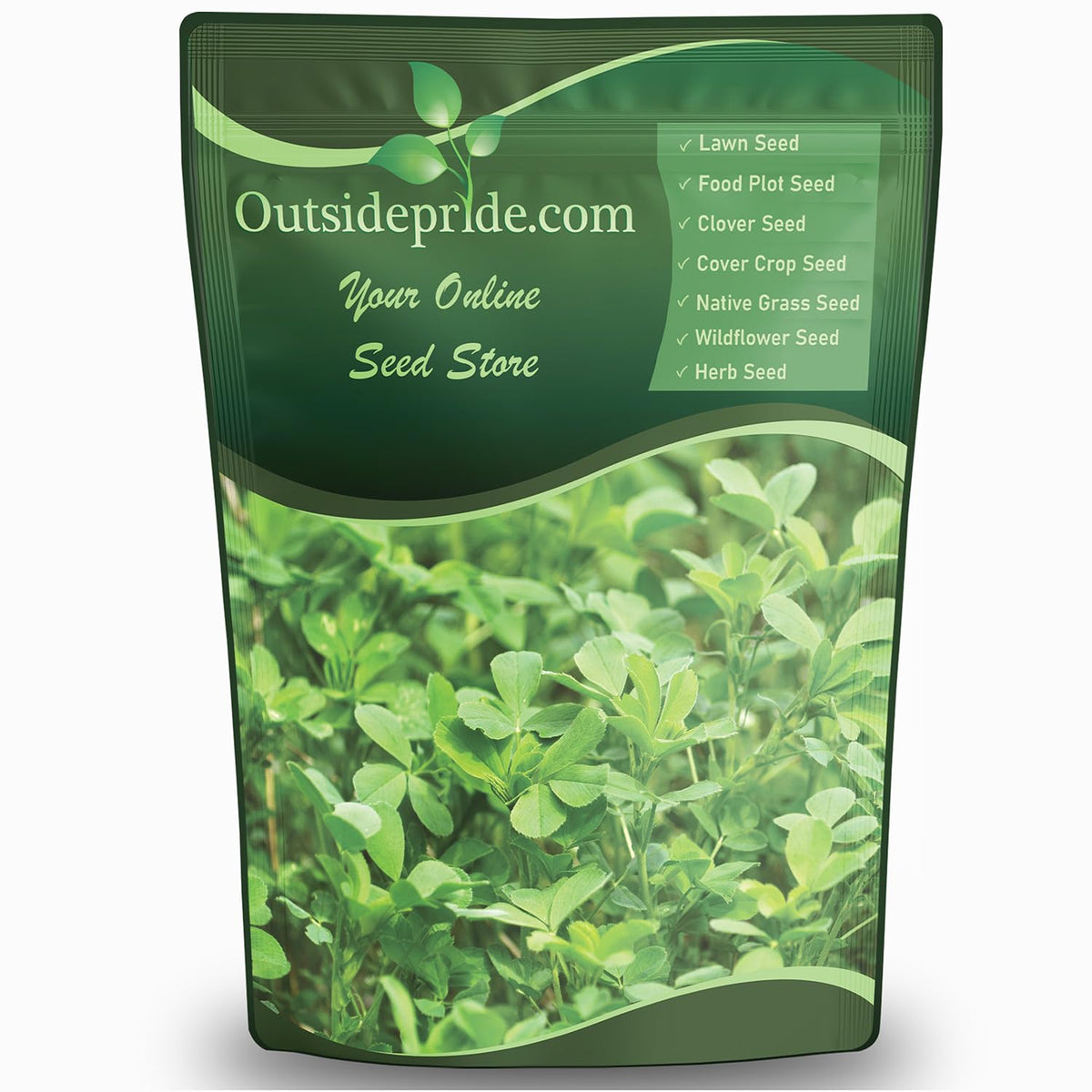 Outsidepride empaque frontal mostrando 1 lb y beneficios para pasturas