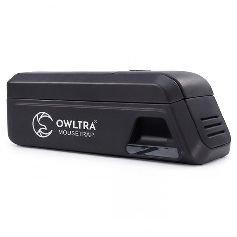 OWLTRA trampa eléctrica vista frontal mostrando la entrada segura y carcasa compacta