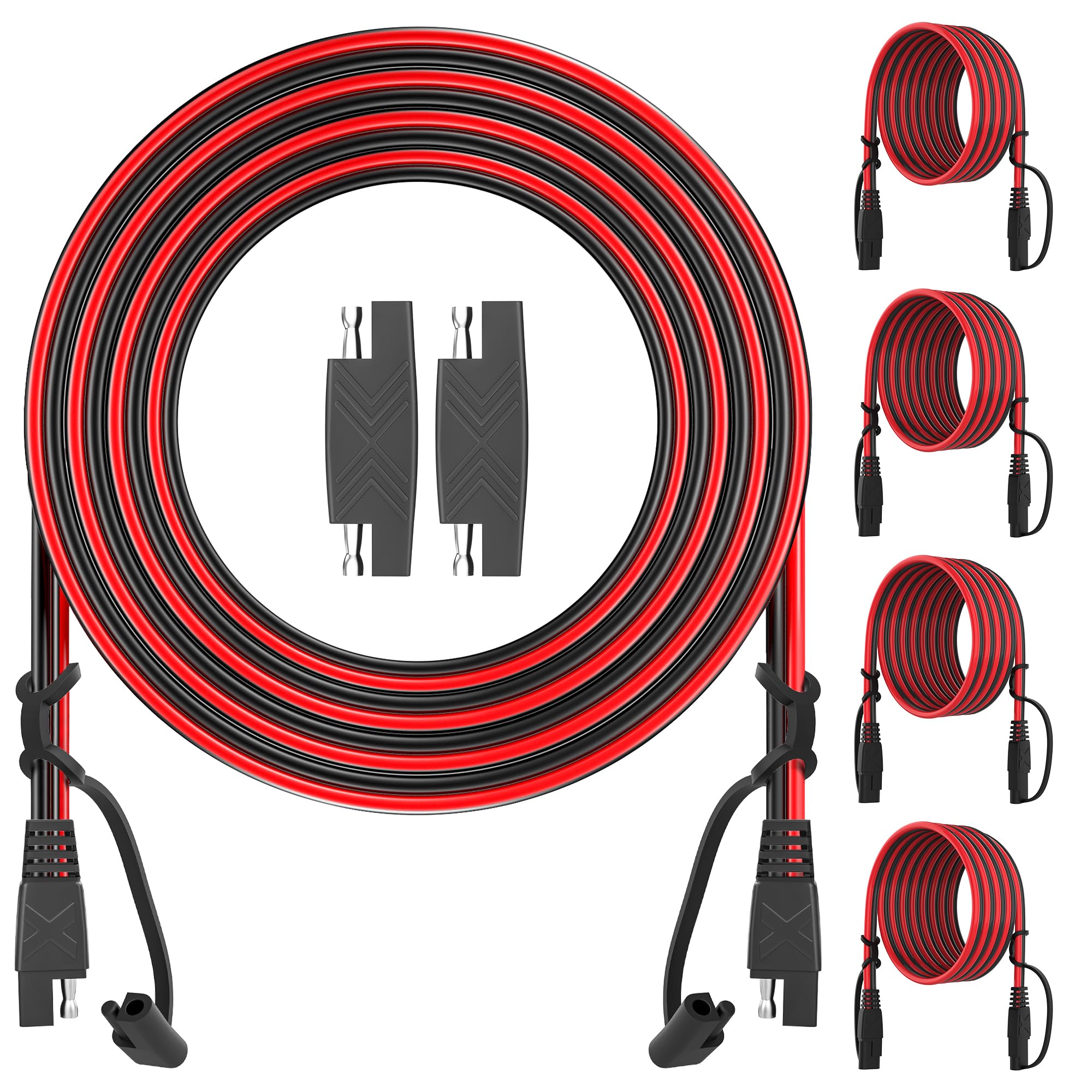 OYMSAE cable extensor frontal mostrando conectores SAE y beneficio de conexión rápida