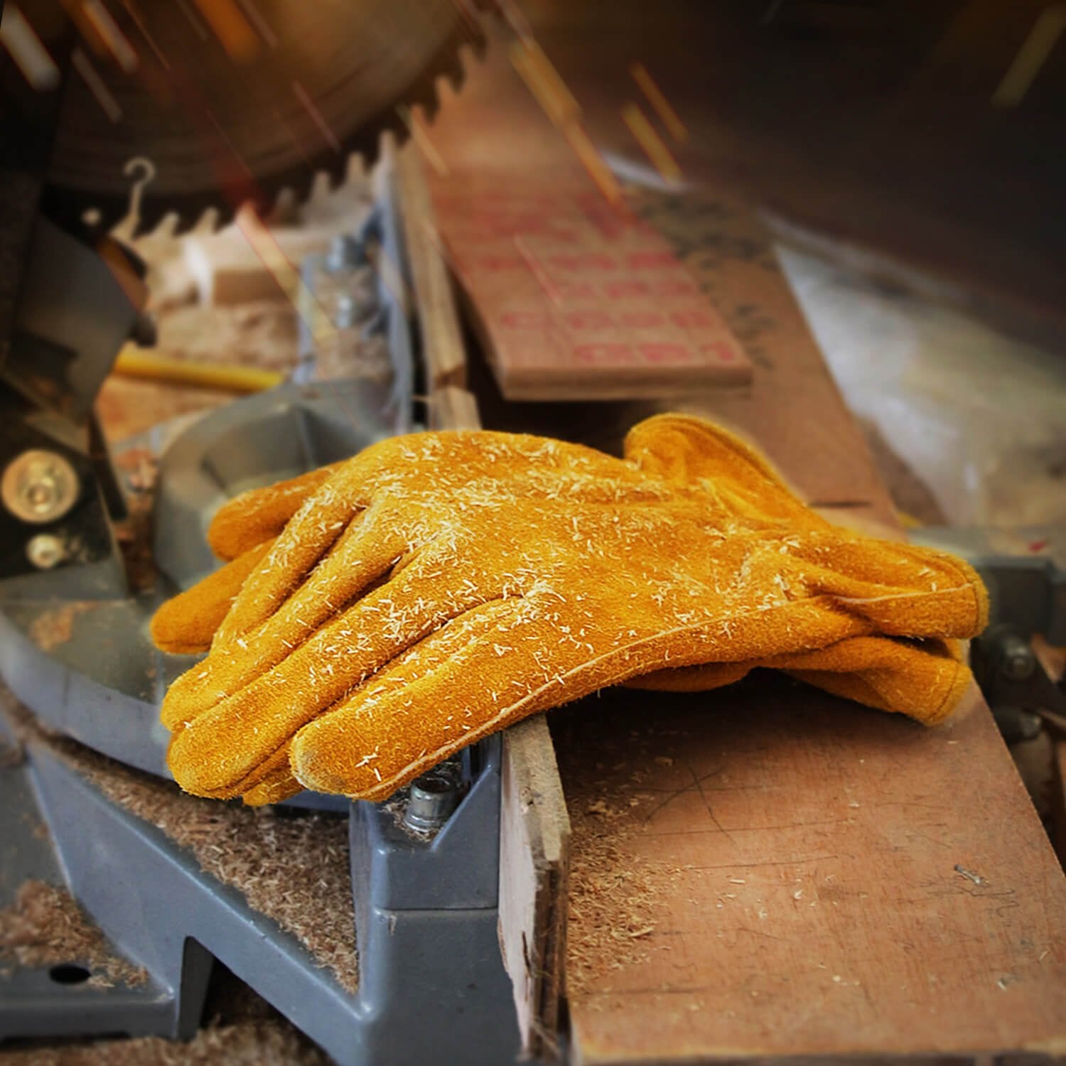 OZERO guantes junto a regla para mostrar ajuste y tallas disponibles
