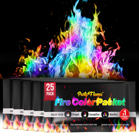 Party Flames frente del empaque mostrando 25 sobres y beneficio visual