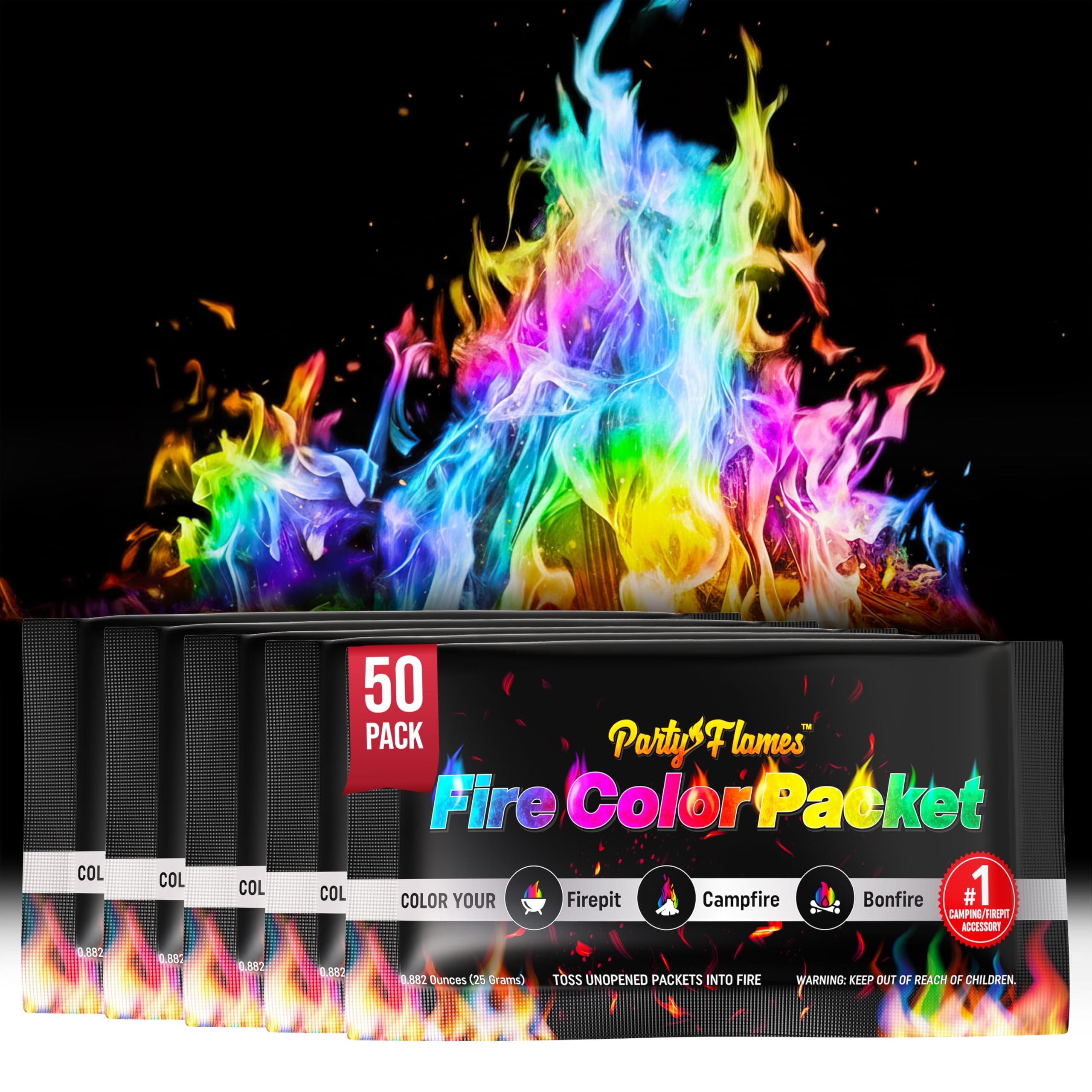 Party Flames empaque frontal mostrando 50 sobres y diseño llamativo