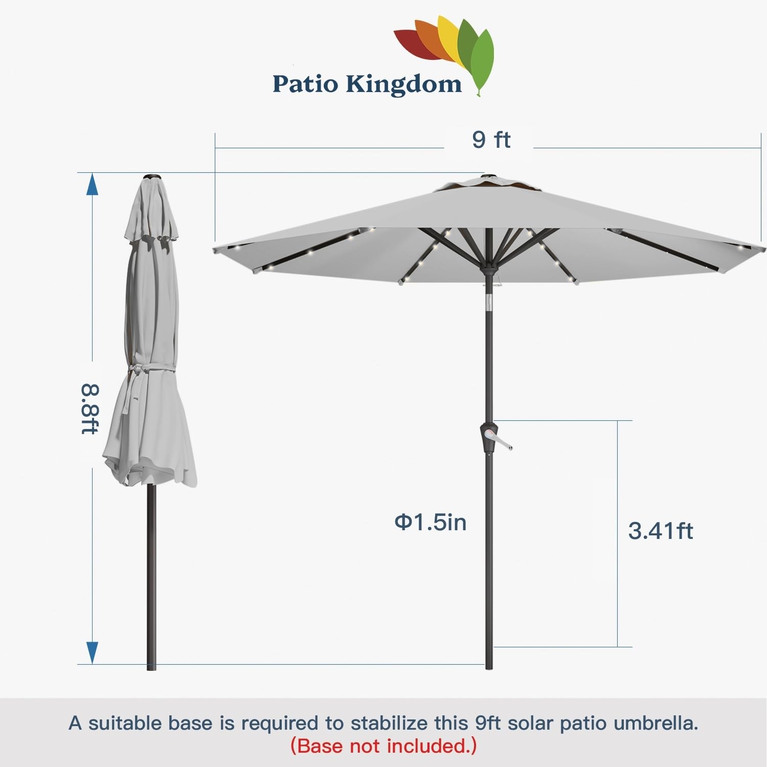 Patio Kingdom caja abierta mostrando sombrilla y panel solar preinstalado