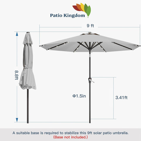Patio Kingdom caja abierta mostrando sombrilla y panel solar preinstalado