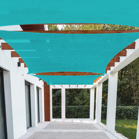 Patio Paradise vista frontal del toldo turquesa mostrando sombra amplia