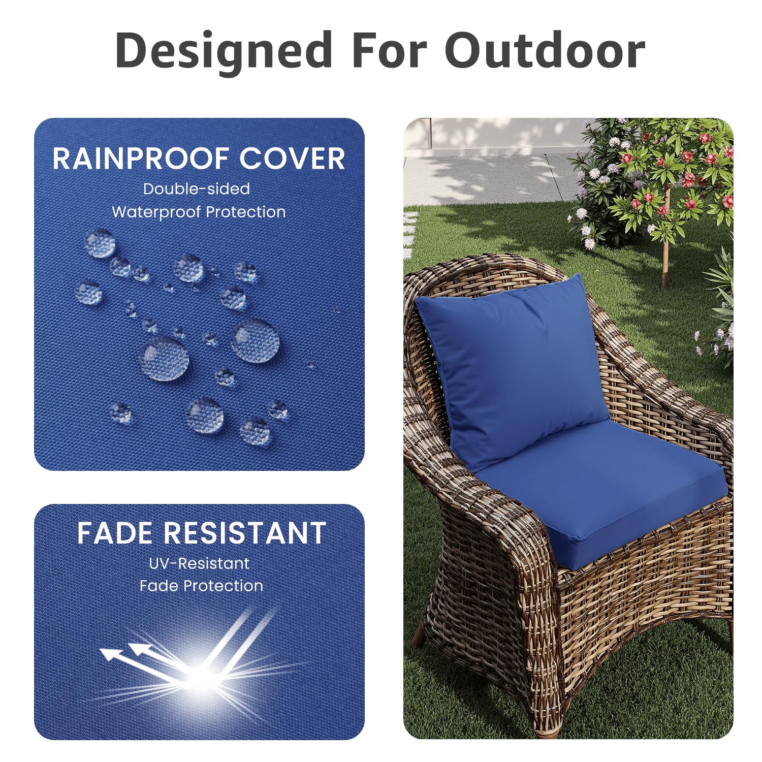 PatioGlow cierre oculto y forro impermeable que protege la espuma — seco y limpio