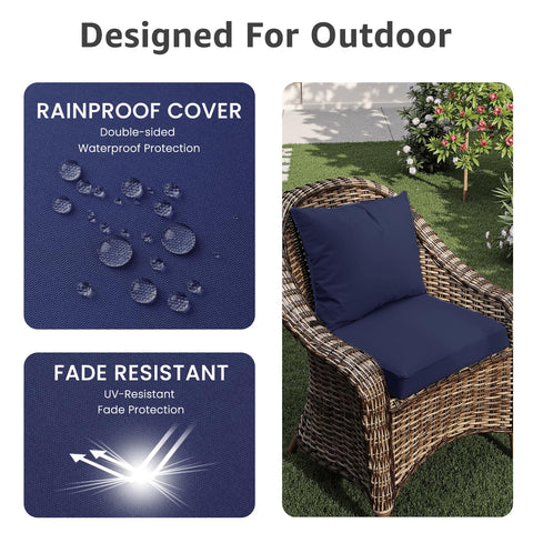 PatioGlow cojín colocado en silla de jardín mostrando uso cómodo