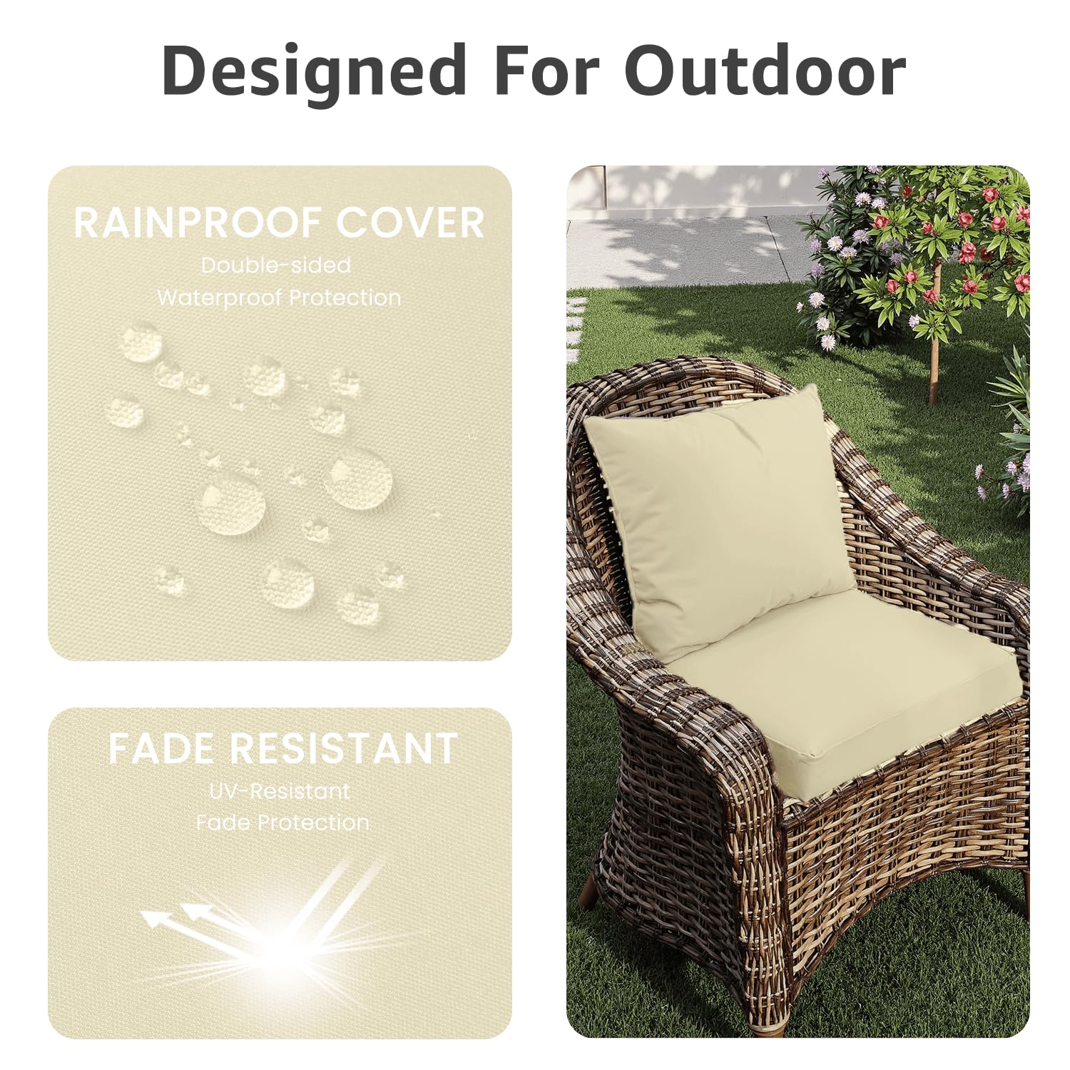 PatioGlow cojín colocado en silla de exterior ofreciendo confort y estilo en jardín