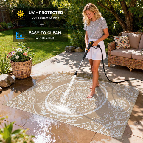 Pauwer colocada en patio realzando decoración y protección del suelo