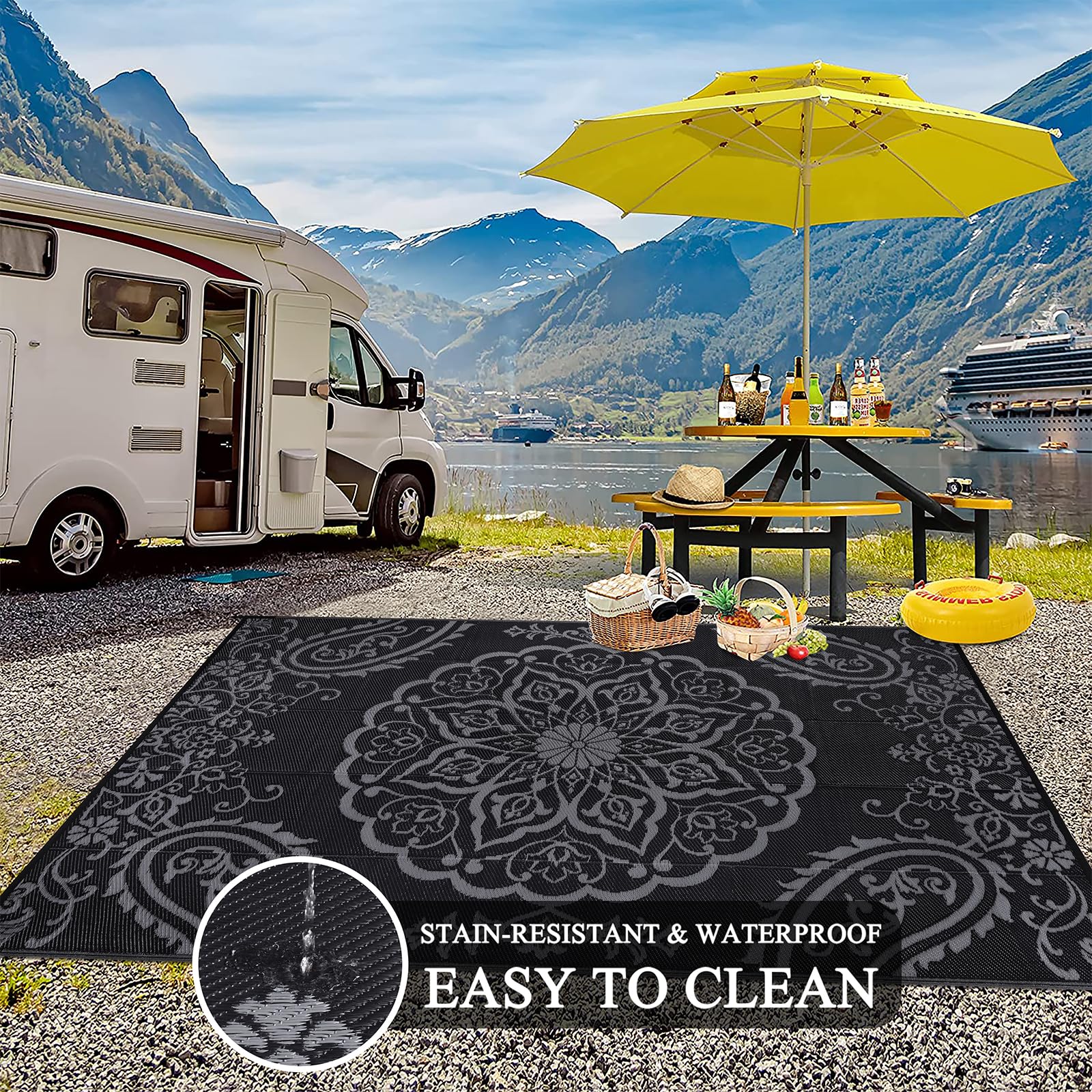 Pauwer alfombra en la playa junto a mochila ideal para transportar y usar